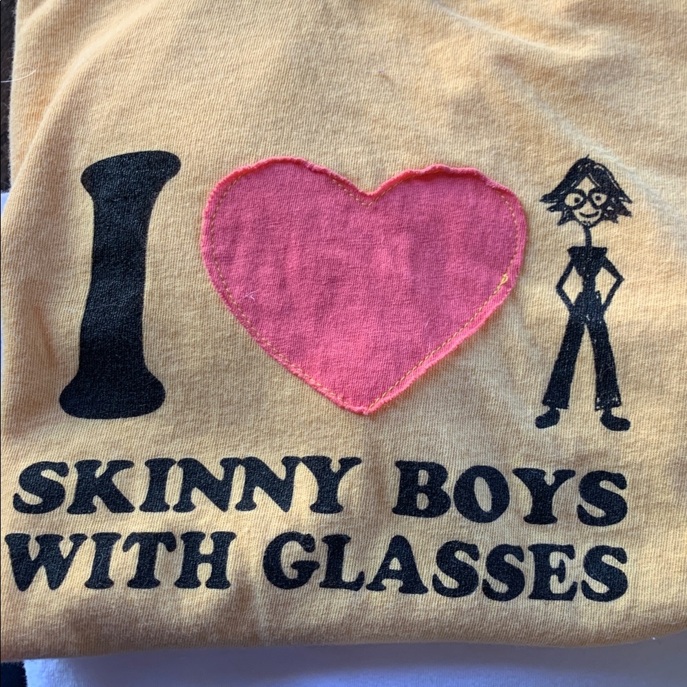 100% Cotton Vintage Scrapbook Yellow Tee w Fun Graphic - Made in USA - so soft!